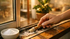 Trik busa soda kue dan asam sitrat untuk membersihkan rel jendela yang hitam