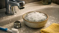 Cara membersihkan kerak air di keran pakai asam sitrat dan baking soda, hasilnya kinclong