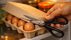 Trik buka karton telur dari sisi kebalikan biar tutupnya otomatis menutup di kulkas