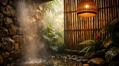 15 inspirasi desain kamar mandi outdoor gaya pedesaan yang adem dan estetik