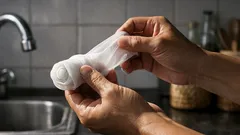 Cara melepas sarung tangan vinil agar tetap rapi dan higienis dengan teknik inside-out