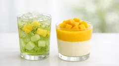 Resep es puding buah segar: melon selasih dan mangga cup yang lembut